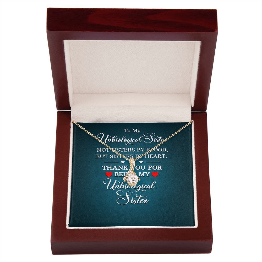 To My Unbiological Sister Not Sister by Blood Alluring Ribbon Necklace Message Card-Express Your Love Gifts