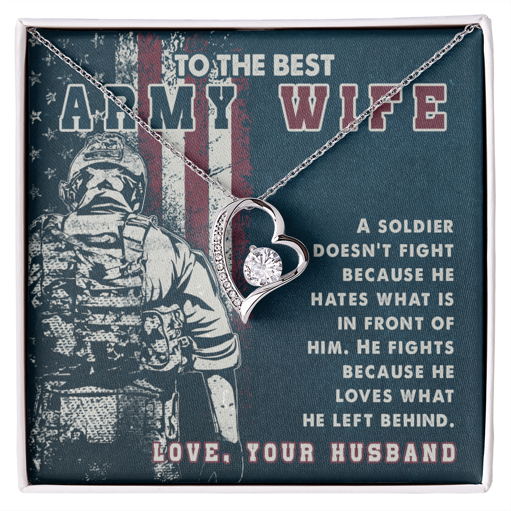 To My Wife A soldier Dosen't Fight Army Wife Forever Necklace w Message Card-Express Your Love Gifts