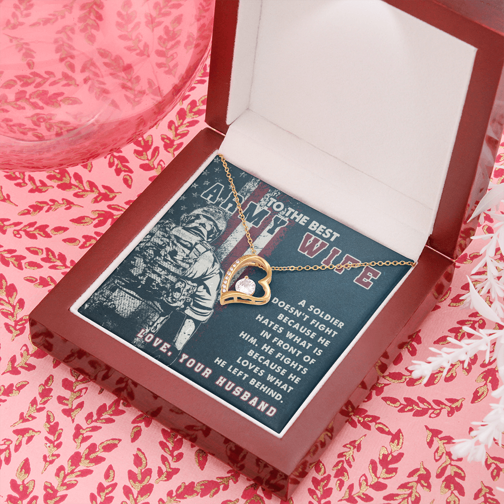 To My Wife A soldier Dosen't Fight Army Wife Forever Necklace w Message Card-Express Your Love Gifts