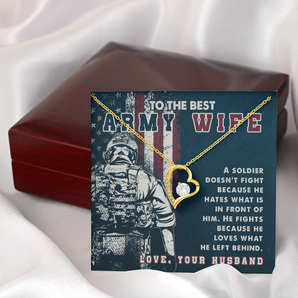 To My Wife A soldier Dosen't Fight Army Wife Forever Necklace w Message Card-Express Your Love Gifts