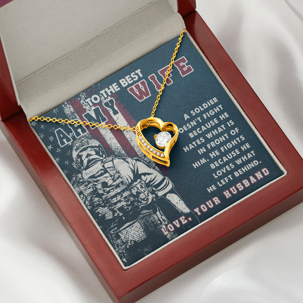 To My Wife A soldier Dosen't Fight Army Wife Forever Necklace w Message Card-Express Your Love Gifts