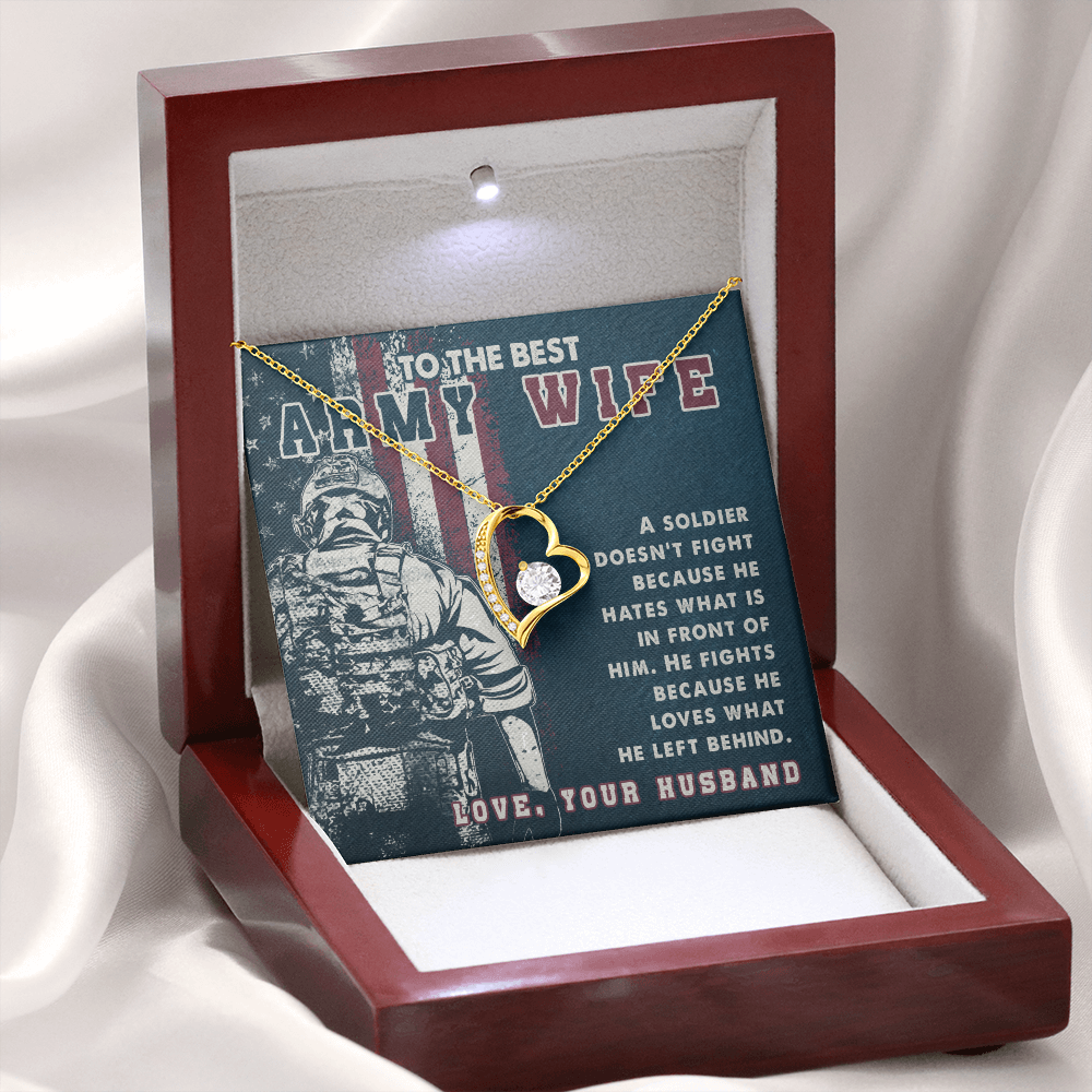To My Wife A soldier Dosen't Fight Army Wife Forever Necklace w Message Card-Express Your Love Gifts