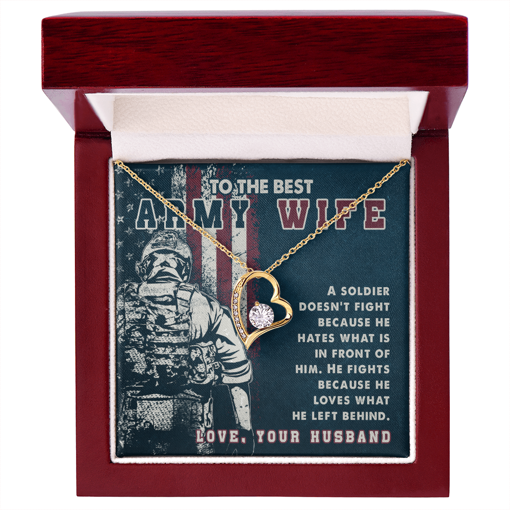 To My Wife A soldier Dosen't Fight Army Wife Forever Necklace w Message Card-Express Your Love Gifts