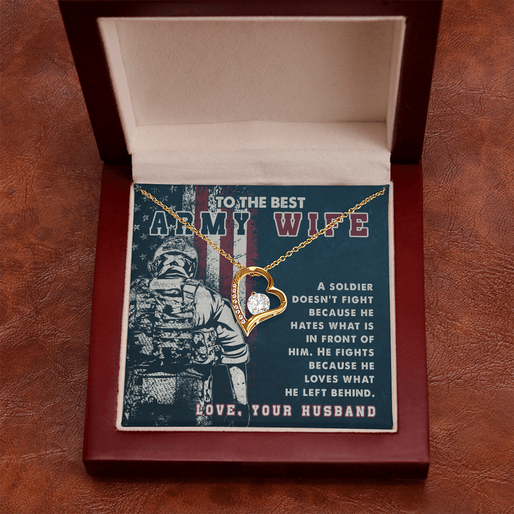 To My Wife A soldier Dosen't Fight Army Wife Forever Necklace w Message Card-Express Your Love Gifts