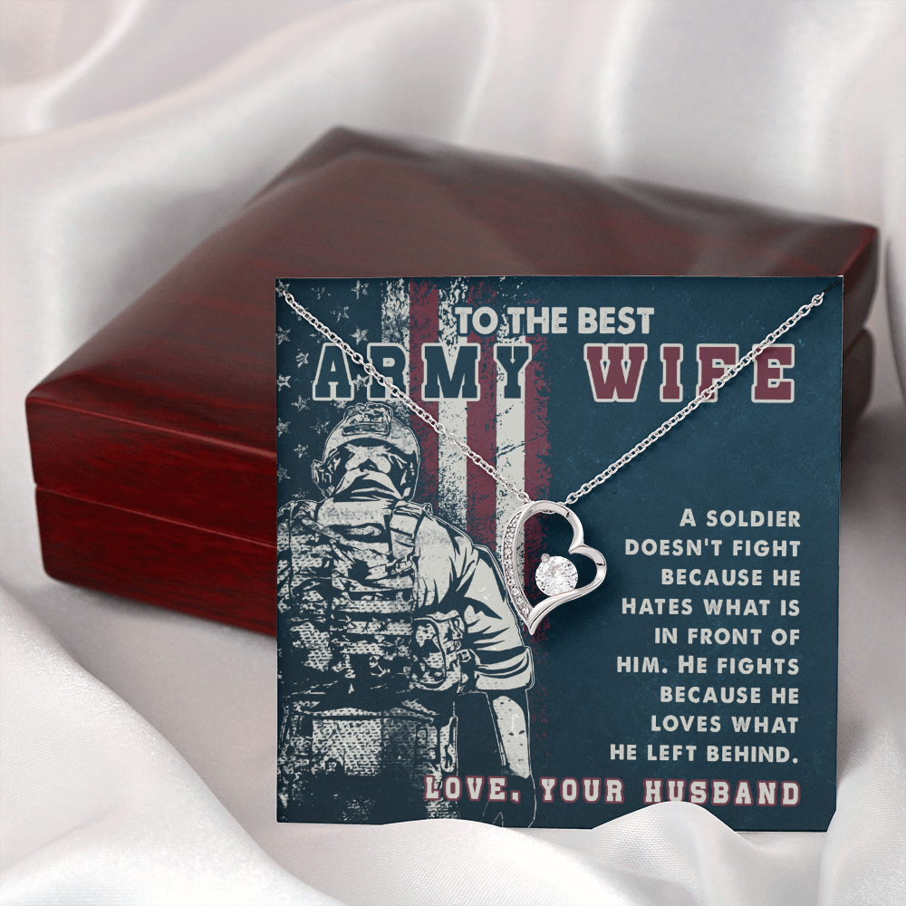 To My Wife A soldier Dosen't Fight Army Wife Forever Necklace w Message Card-Express Your Love Gifts