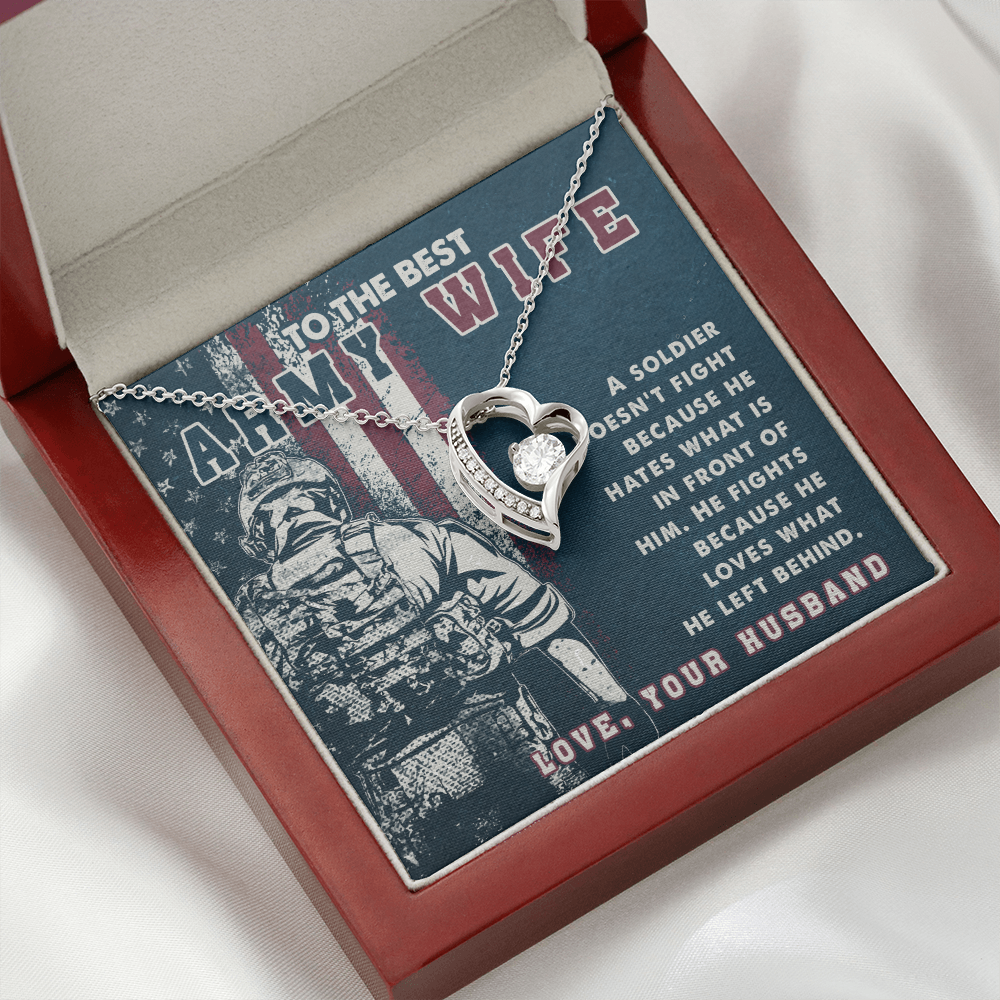 To My Wife A soldier Dosen't Fight Army Wife Forever Necklace w Message Card-Express Your Love Gifts