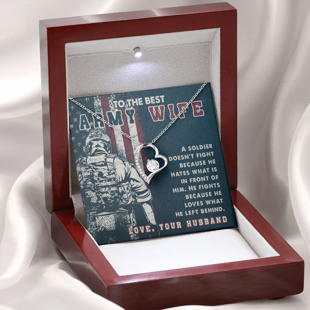 To My Wife A soldier Dosen't Fight Army Wife Forever Necklace w Message Card-Express Your Love Gifts