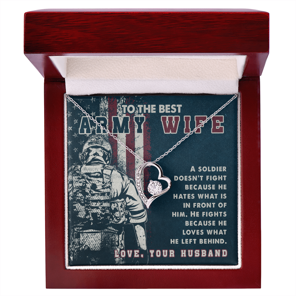 To My Wife A soldier Dosen't Fight Army Wife Forever Necklace w Message Card-Express Your Love Gifts