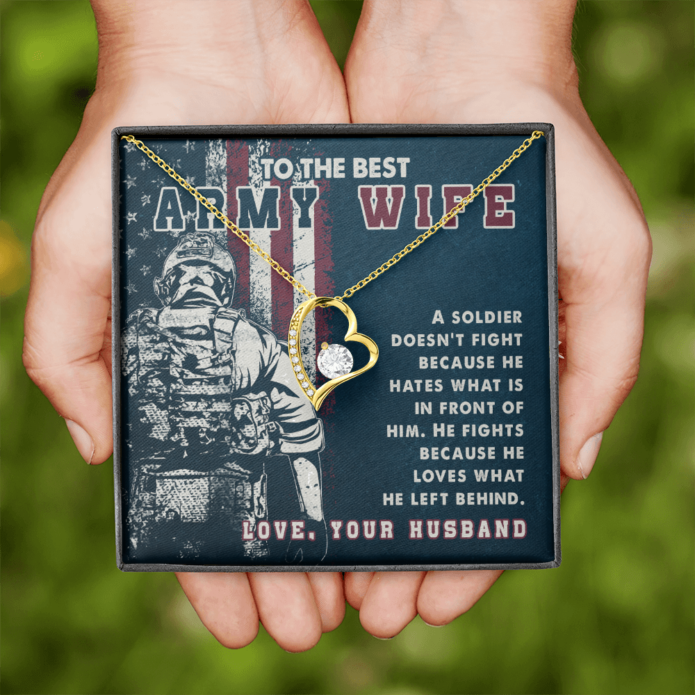 To My Wife A soldier Dosen't Fight Army Wife Forever Necklace w Message Card-Express Your Love Gifts