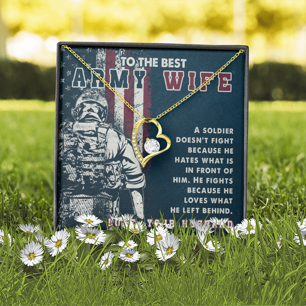 To My Wife A soldier Dosen't Fight Army Wife Forever Necklace w Message Card-Express Your Love Gifts