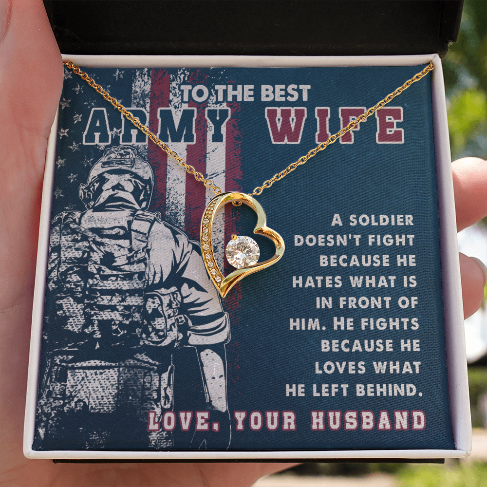 To My Wife A soldier Dosen't Fight Army Wife Forever Necklace w Message Card-Express Your Love Gifts