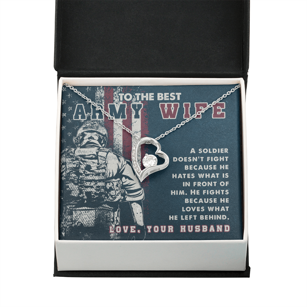 To My Wife A soldier Dosen't Fight Army Wife Forever Necklace w Message Card-Express Your Love Gifts