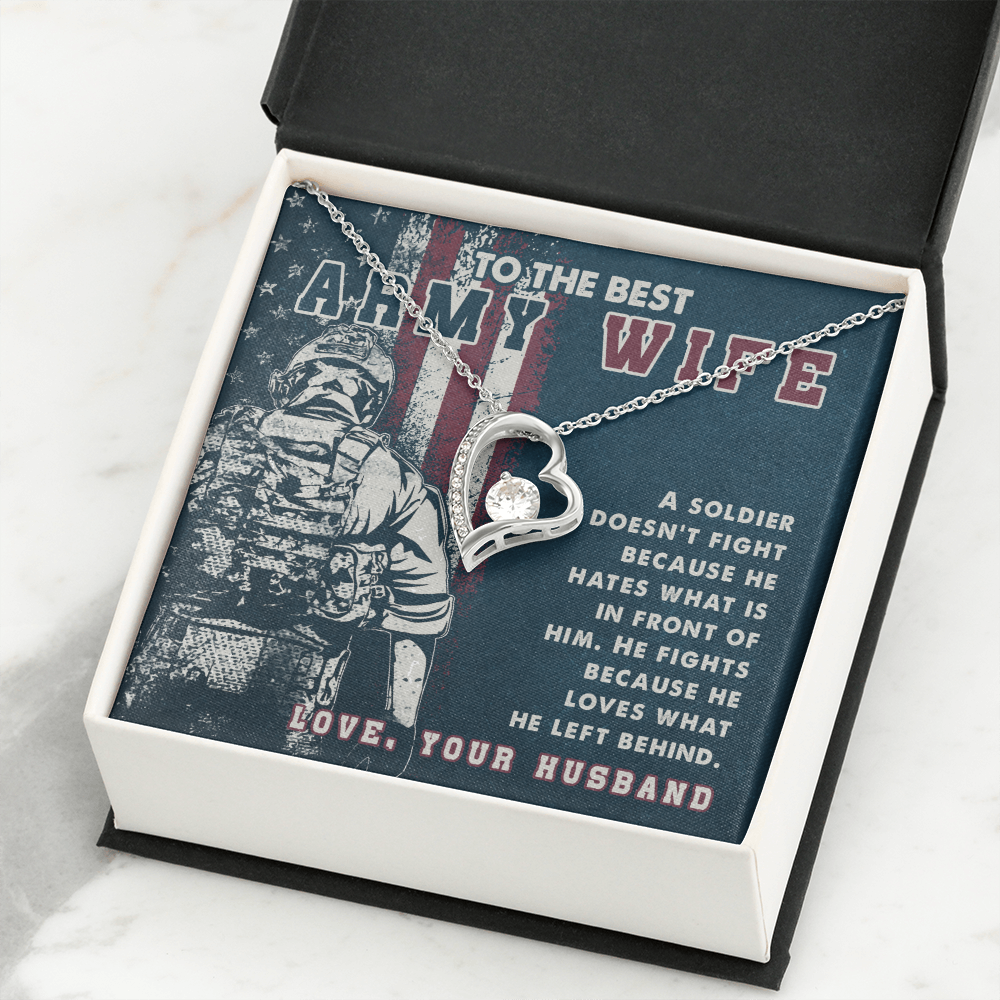 To My Wife A soldier Dosen't Fight Army Wife Forever Necklace w Message Card-Express Your Love Gifts