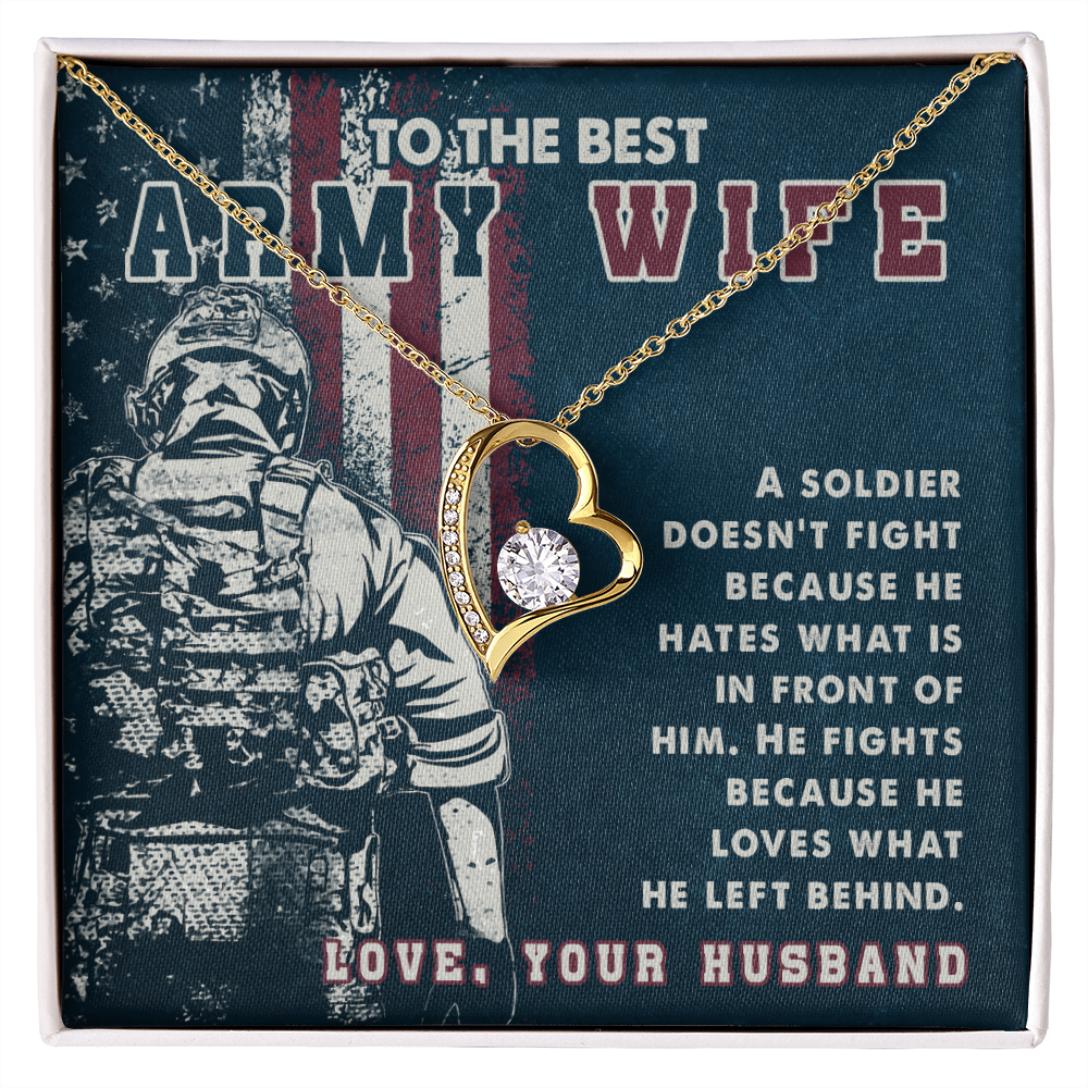 To My Wife A soldier Dosen't Fight Army Wife Forever Necklace w Message Card-Express Your Love Gifts