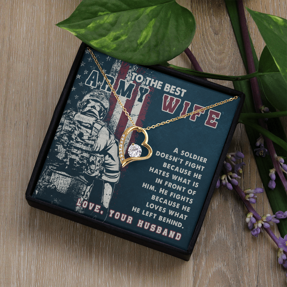 To My Wife A soldier Dosen't Fight Army Wife Forever Necklace w Message Card-Express Your Love Gifts