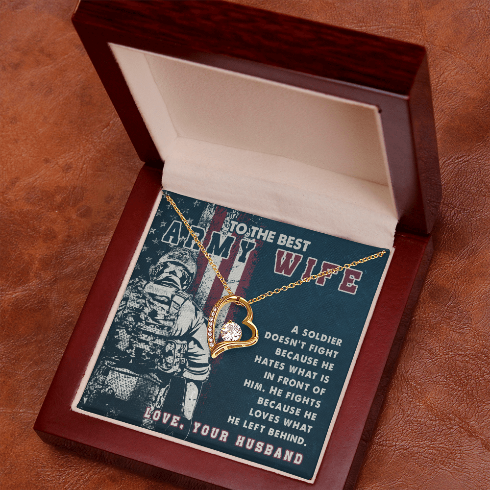To My Wife A soldier Dosen't Fight Army Wife Forever Necklace w Message Card-Express Your Love Gifts