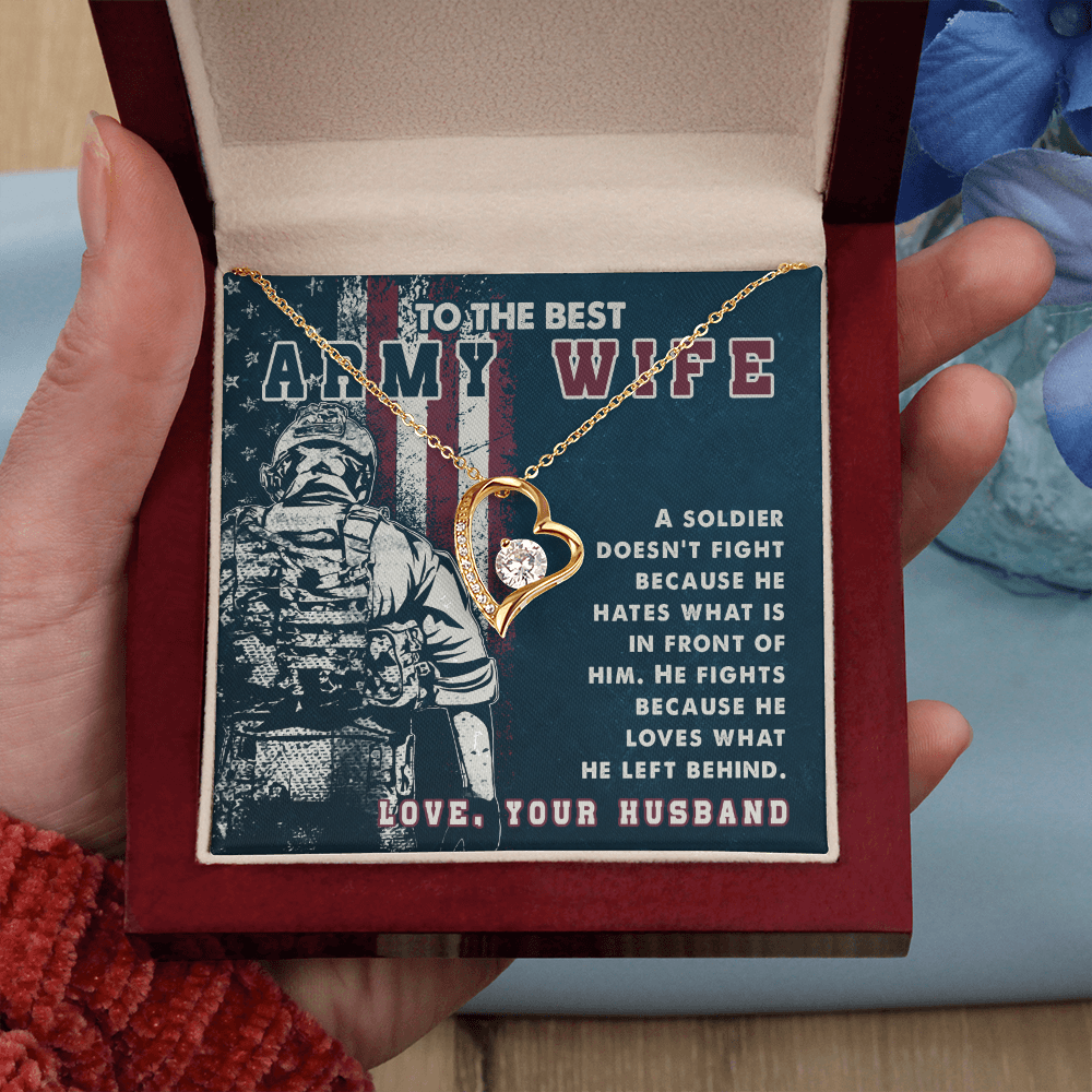 To My Wife A soldier Dosen't Fight Army Wife Forever Necklace w Message Card-Express Your Love Gifts