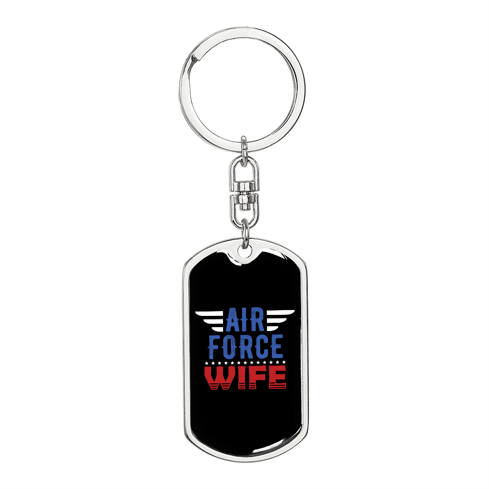 To My Wife Air Force Wife Keychain Stainless Steel or 18k Gold Dog Tag Keyring-Express Your Love Gifts