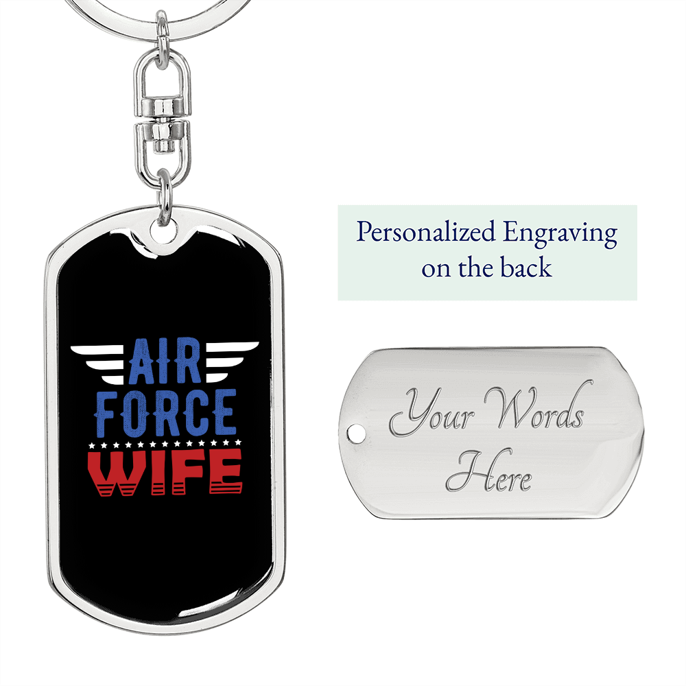 To My Wife Air Force Wife Keychain Stainless Steel or 18k Gold Dog Tag Keyring-Express Your Love Gifts