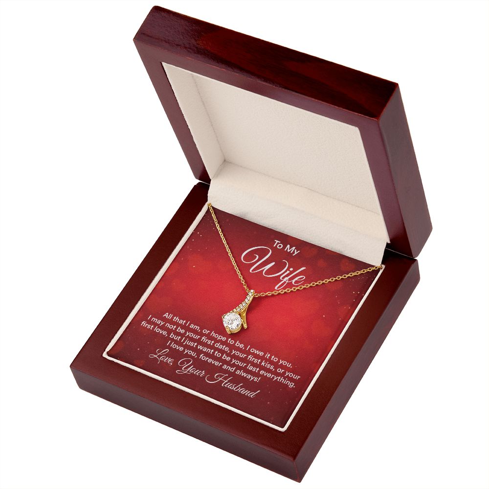 To My Wife All That I Am Alluring Ribbon Necklace Message Card-Express Your Love Gifts