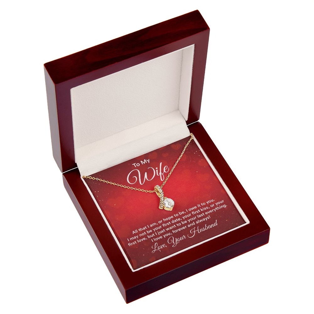 To My Wife All That I Am Alluring Ribbon Necklace Message Card-Express Your Love Gifts