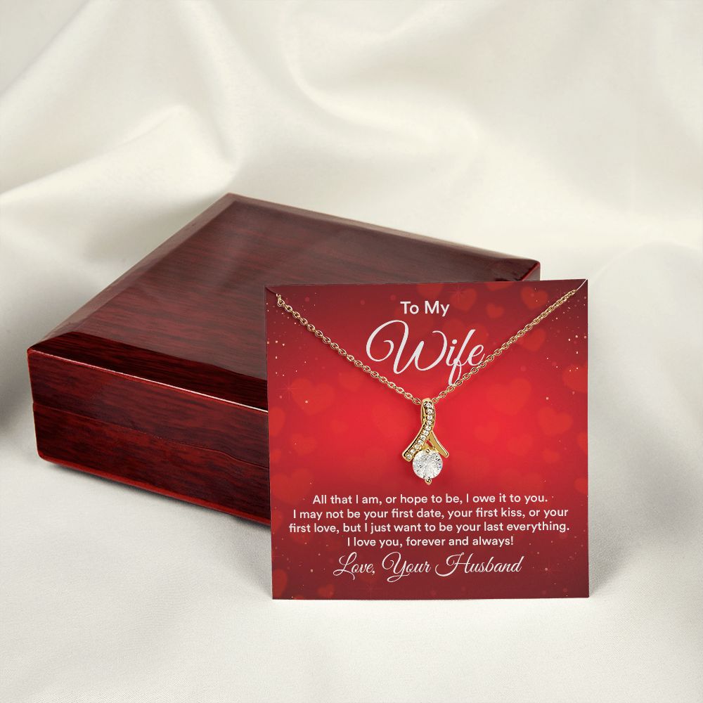 To My Wife All That I Am Alluring Ribbon Necklace Message Card-Express Your Love Gifts