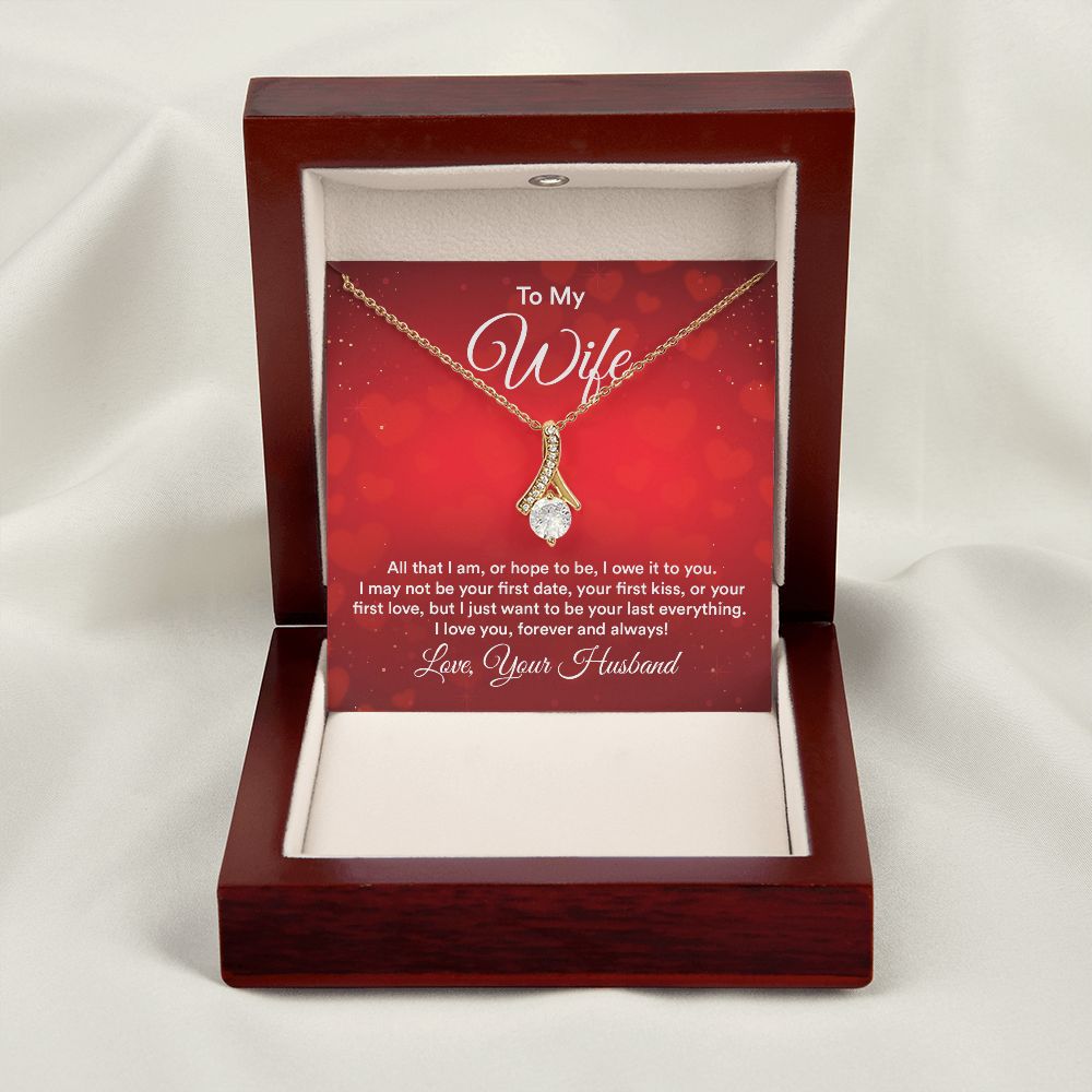 To My Wife All That I Am Alluring Ribbon Necklace Message Card-Express Your Love Gifts