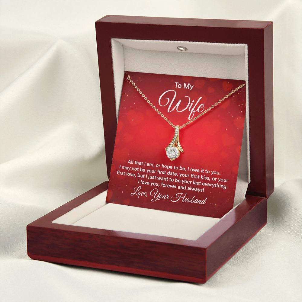 To My Wife All That I Am Alluring Ribbon Necklace Message Card-Express Your Love Gifts