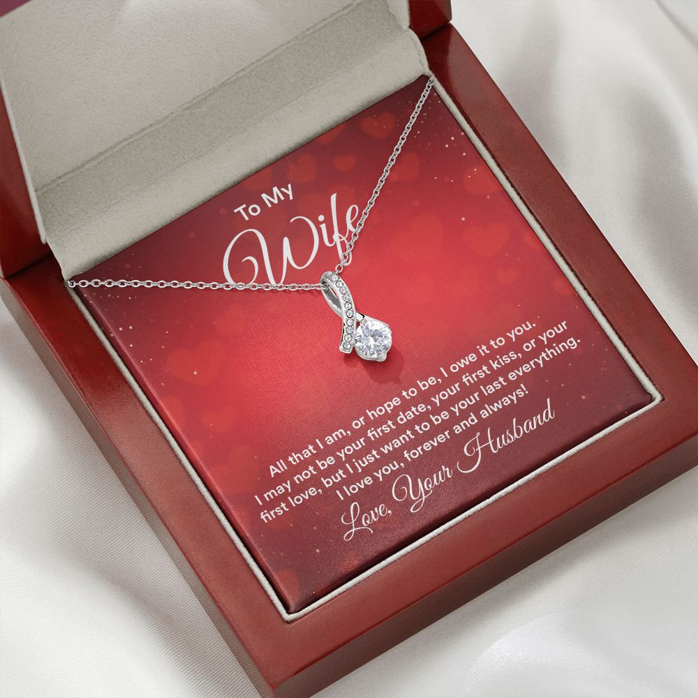 To My Wife All That I Am Alluring Ribbon Necklace Message Card-Express Your Love Gifts