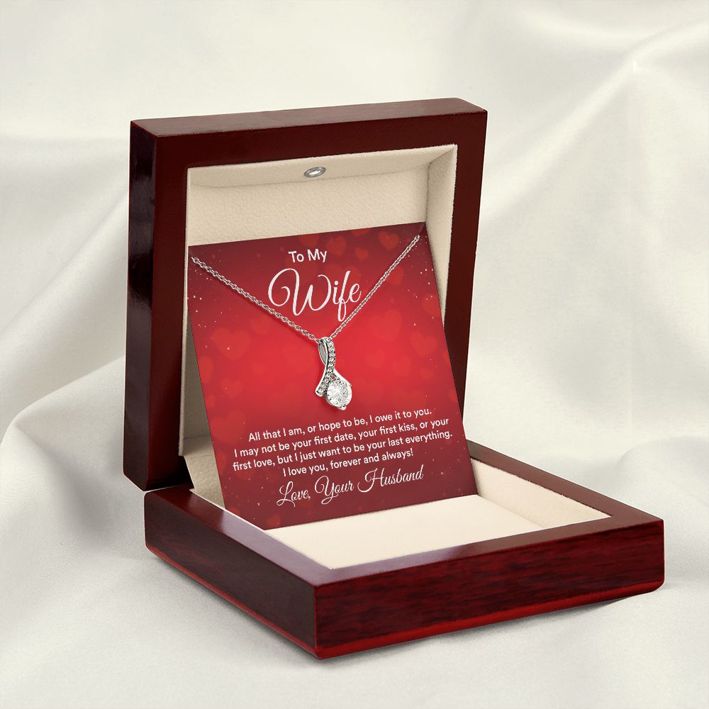 To My Wife All That I Am Alluring Ribbon Necklace Message Card-Express Your Love Gifts