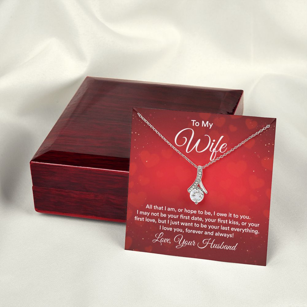 To My Wife All That I Am Alluring Ribbon Necklace Message Card-Express Your Love Gifts