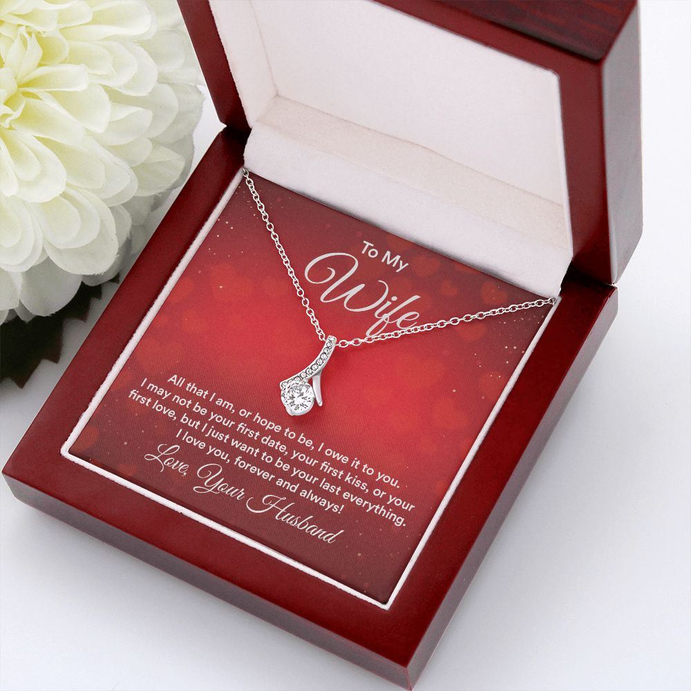 To My Wife All That I Am Alluring Ribbon Necklace Message Card-Express Your Love Gifts
