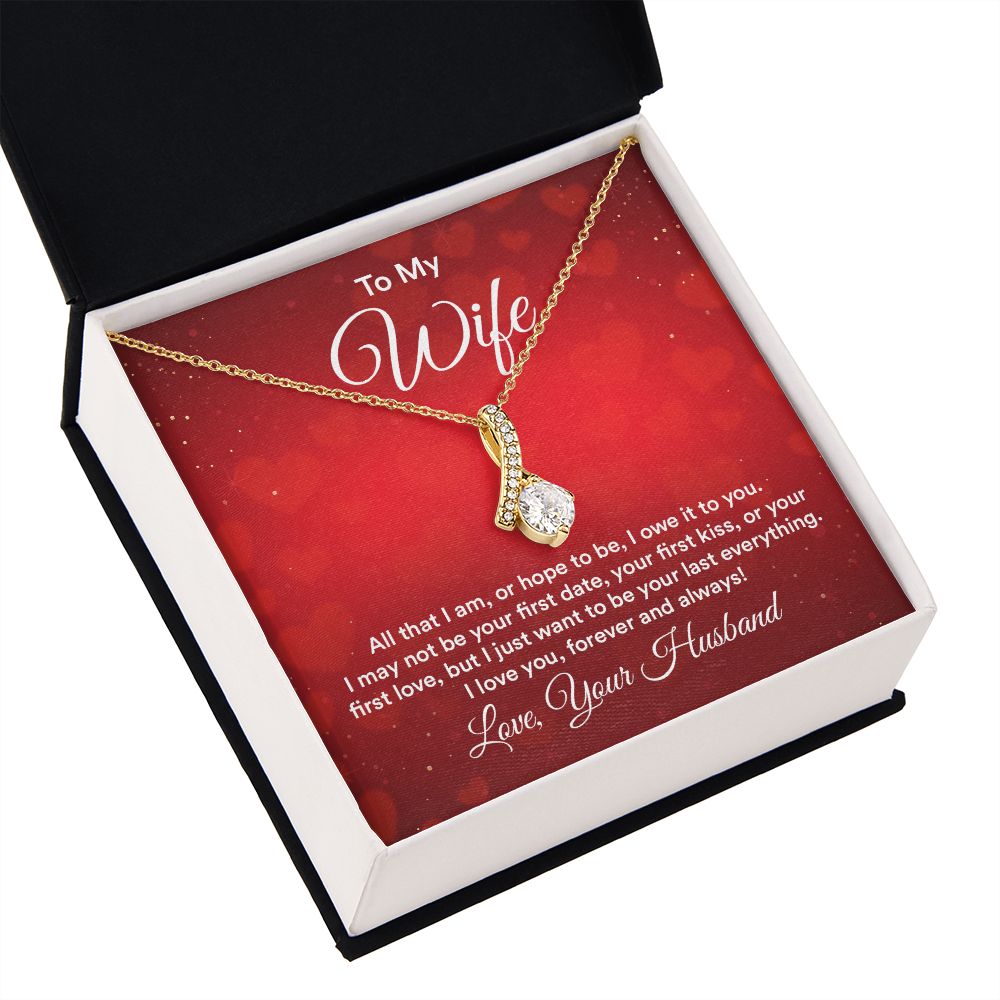 To My Wife All That I Am Alluring Ribbon Necklace Message Card-Express Your Love Gifts