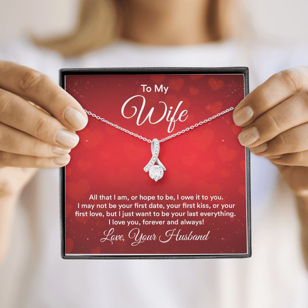 To My Wife All That I Am Alluring Ribbon Necklace Message Card-Express Your Love Gifts