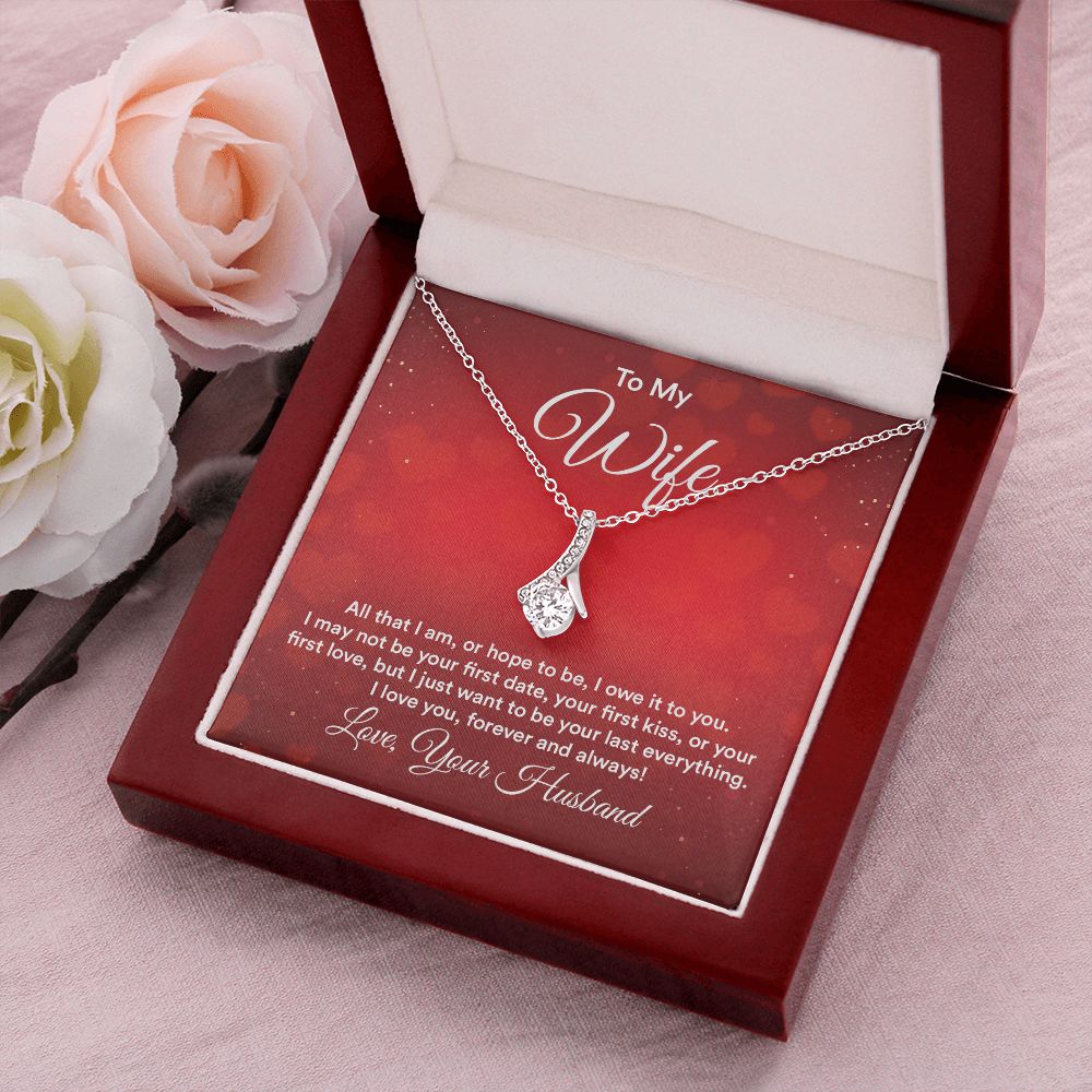 To My Wife All That I Am Alluring Ribbon Necklace Message Card-Express Your Love Gifts