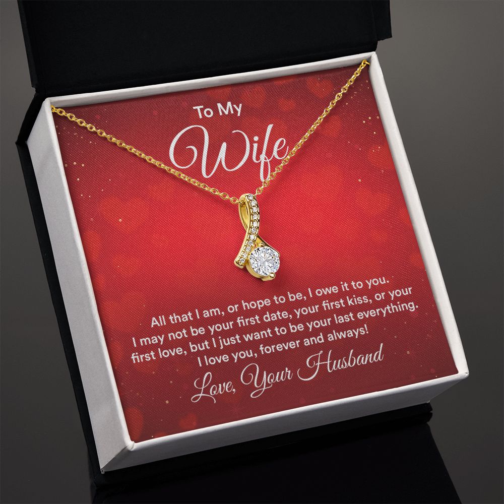 To My Wife All That I Am Alluring Ribbon Necklace Message Card-Express Your Love Gifts