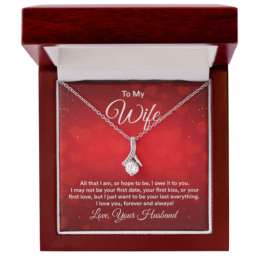 To My Wife All That I Am Alluring Ribbon Necklace Message Card-Express Your Love Gifts