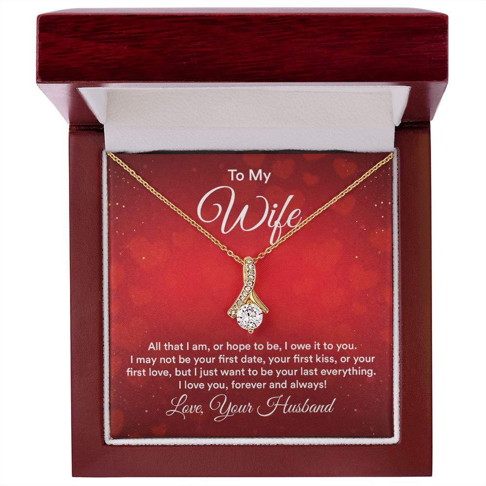 To My Wife All That I Am Alluring Ribbon Necklace Message Card-Express Your Love Gifts