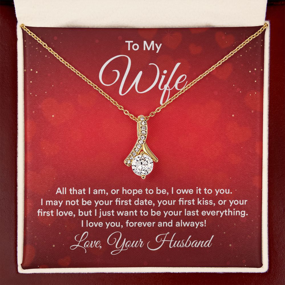 To My Wife All That I Am Alluring Ribbon Necklace Message Card-Express Your Love Gifts