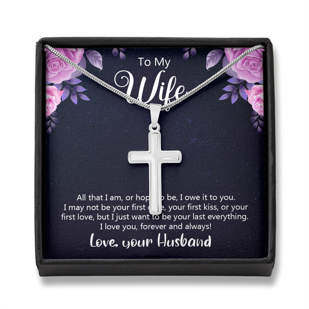 To My Wife All That I Am or Hope To Be Cross Card Necklace w Stainless Steel Pendant-Express Your Love Gifts