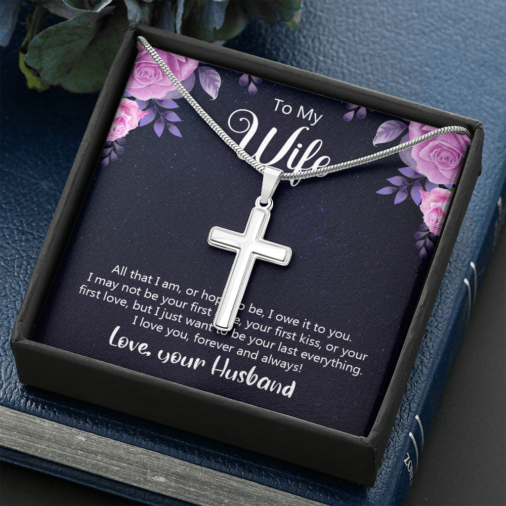 To My Wife All That I Am or Hope To Be Cross Card Necklace w Stainless Steel Pendant-Express Your Love Gifts