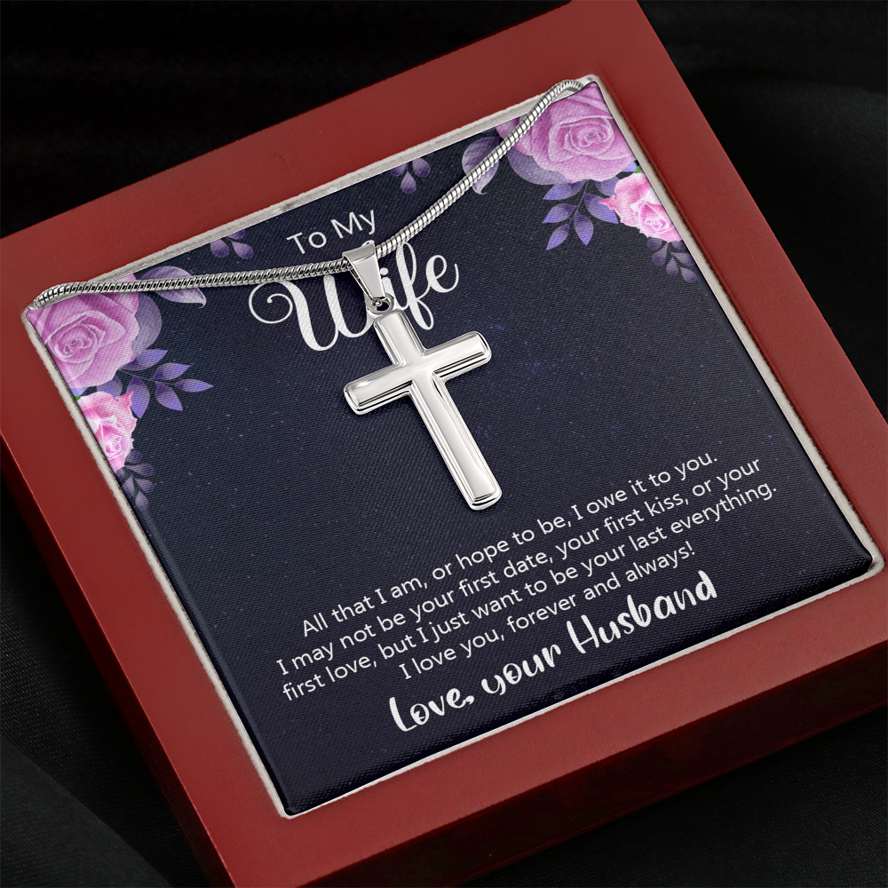 To My Wife All That I Am or Hope To Be Cross Card Necklace w Stainless Steel Pendant-Express Your Love Gifts