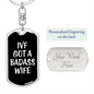 To My Wife Bad Ass Wife Keychain Stainless Steel or 18k Gold Dog Tag Keyring-Express Your Love Gifts