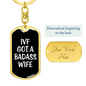 To My Wife Bad Ass Wife Keychain Stainless Steel or 18k Gold Dog Tag Keyring-Express Your Love Gifts