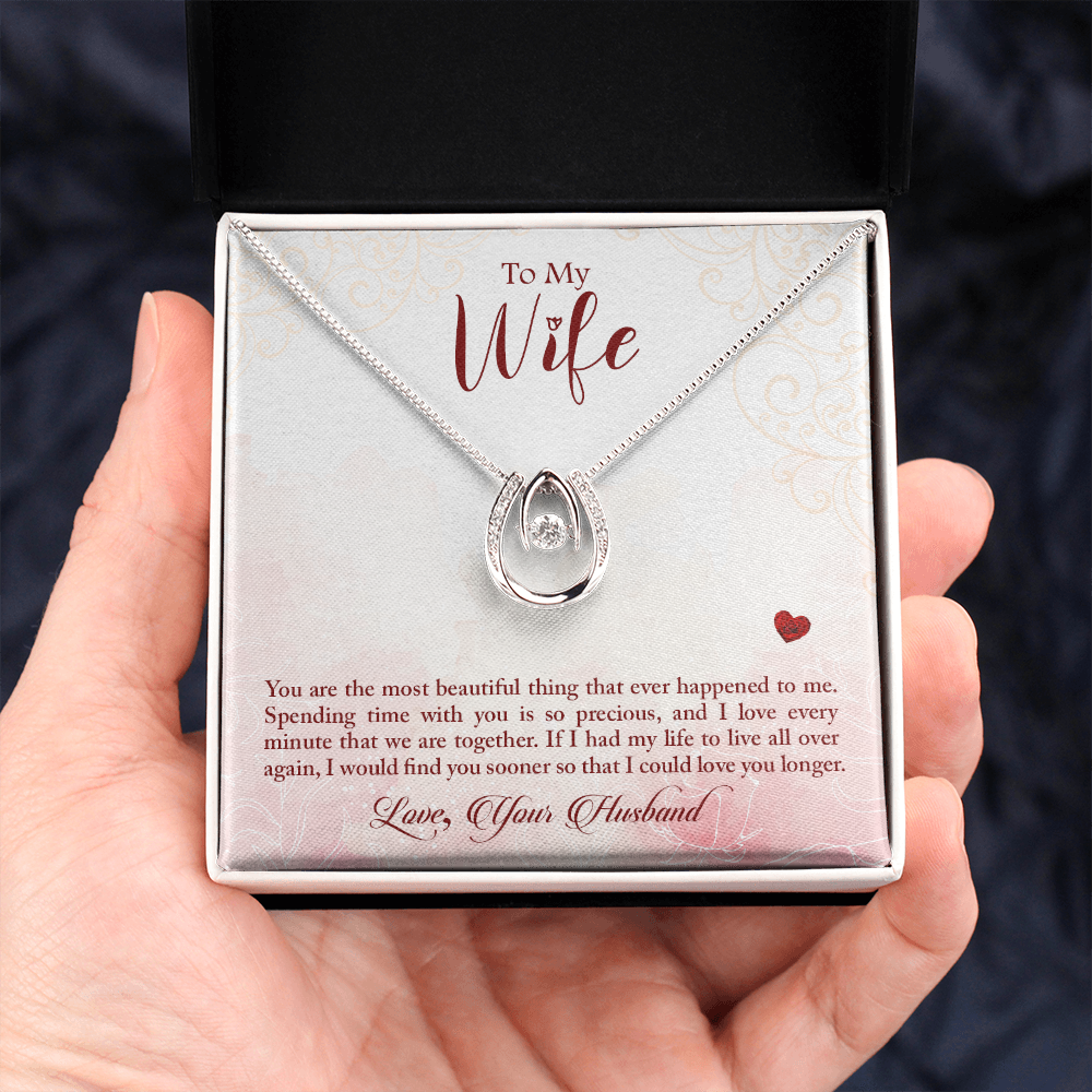 To My Wife Beautiful Thing Lucky Horseshoe Necklace Message Card 14k w CZ Crystals-Express Your Love Gifts