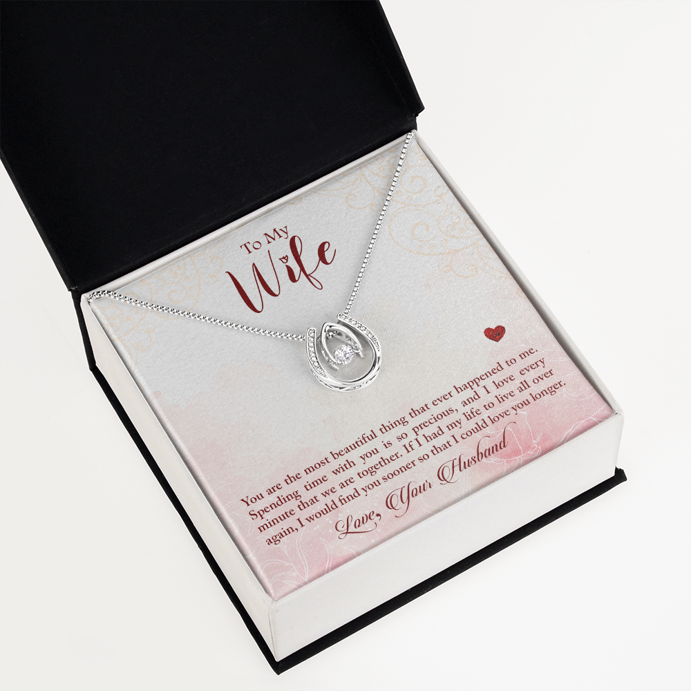 To My Wife Beautiful Thing Lucky Horseshoe Necklace Message Card 14k w CZ Crystals-Express Your Love Gifts
