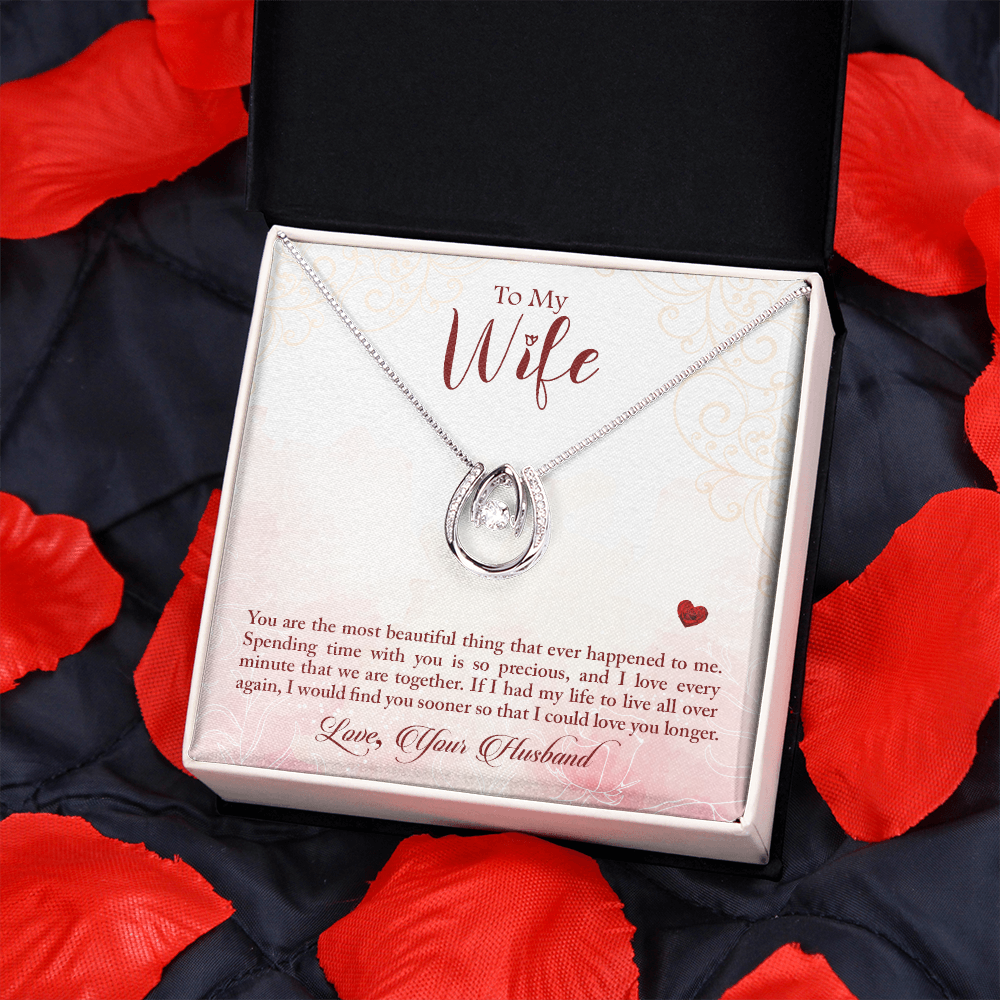 To My Wife Beautiful Thing Lucky Horseshoe Necklace Message Card 14k w CZ Crystals-Express Your Love Gifts