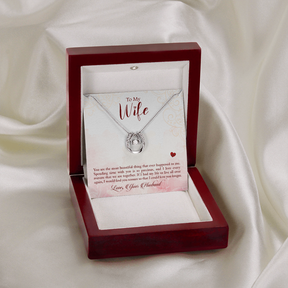 To My Wife Beautiful Thing Lucky Horseshoe Necklace Message Card 14k w CZ Crystals-Express Your Love Gifts
