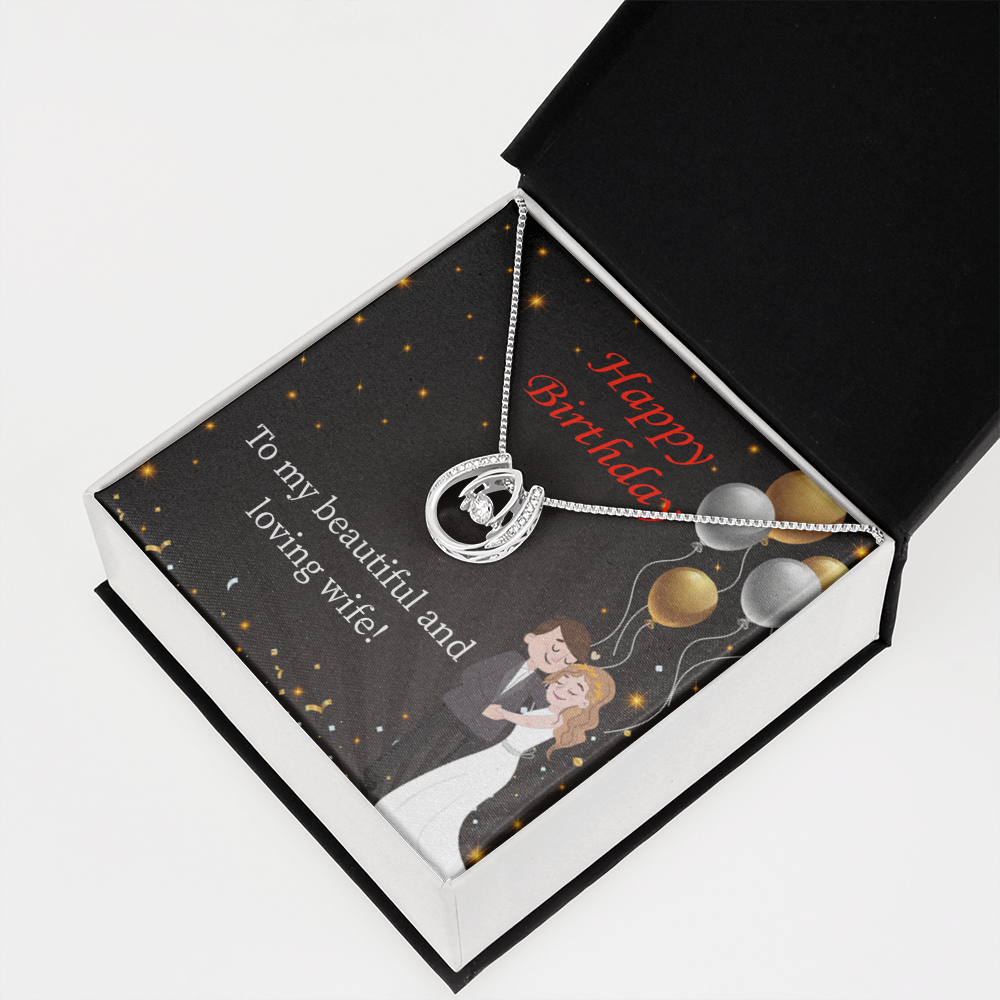 To My Wife Birthday Beautiful and Loving Wife Lucky Horseshoe Necklace Message Card 14k w CZ Crystals-Express Your Love Gifts