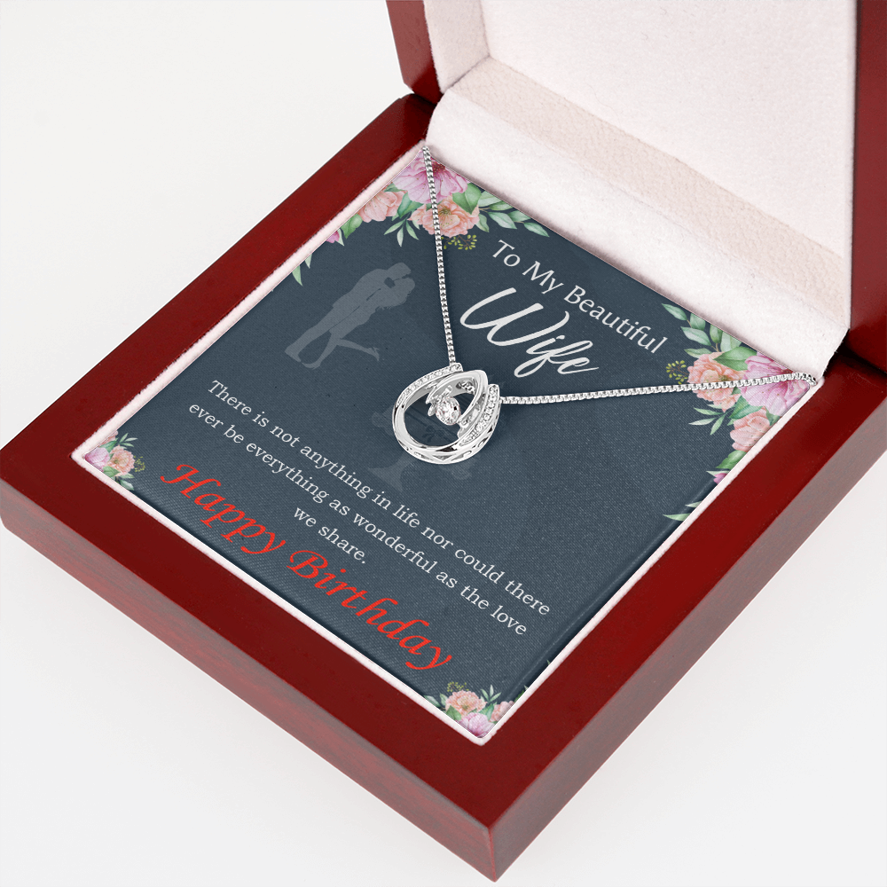 To My Wife Birthday Everything is Wonderful Lucky Horseshoe Necklace Message Card 14k w CZ Crystals-Express Your Love Gifts